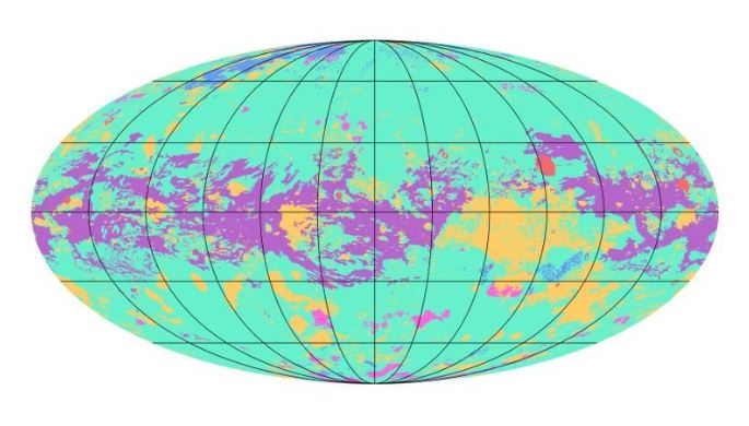 أول خريطة جيولوجية عالمية للقمر تيتان تم نشرها يوم الثلاثاء. صورة حصلت عليها رويترز من إدارة الطيران والفضاء (ناسا) الأمريكية.